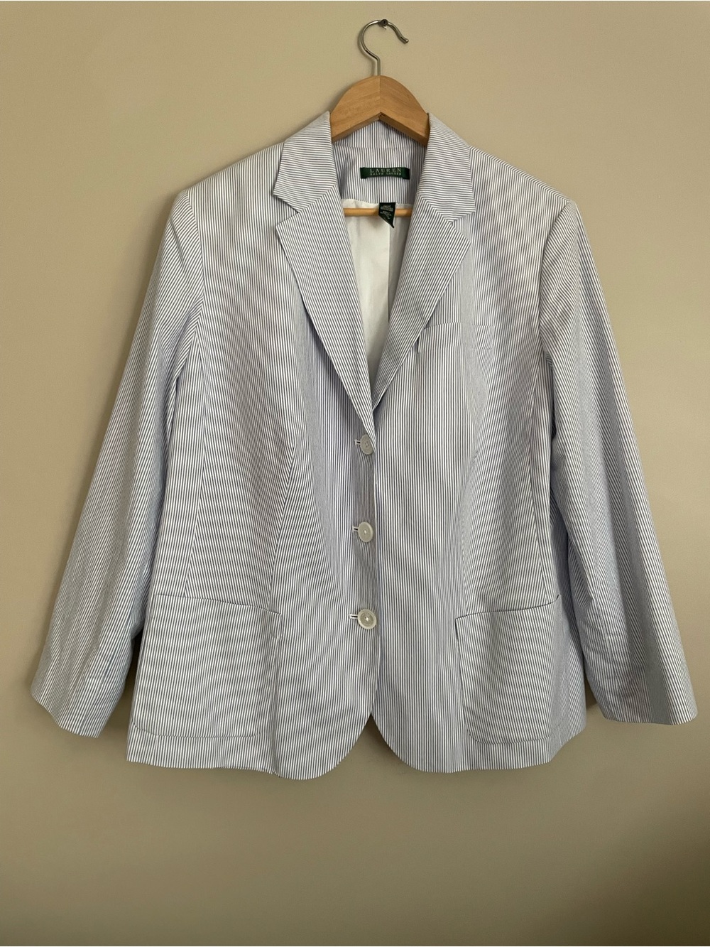 Ralph Lauren Light Blue & White Pinstripe Seersucker Blazer